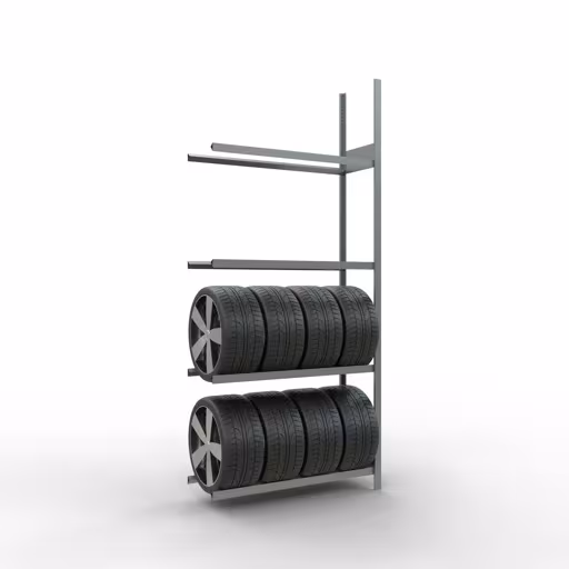 Abbildung Nr 12 des Artikels Anbauregal, Räder-/Reifenregal, 2750 x 1200 x 400 mm (HxBxT), verzinkt, 4 Lagerebenen á 150 kg Fachlast pro Ebene aus der Produktgruppe Fachbodenregale von der Marke Schulte Lagertechnik