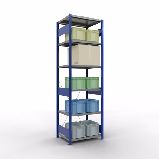 Abbildung Nr 14 des Artikels Grundregal, Fachbodenregal Stecksystem MULTIplus250, 2500 x 750 x 600 mm (HxBxT), 6 Fachböden, Kreuzstrebe, RAL 5010 enzianblau/verzinkt/verzinkt aus der Produktgruppe Stecksystem von der Marke Schulte Lagertechnik