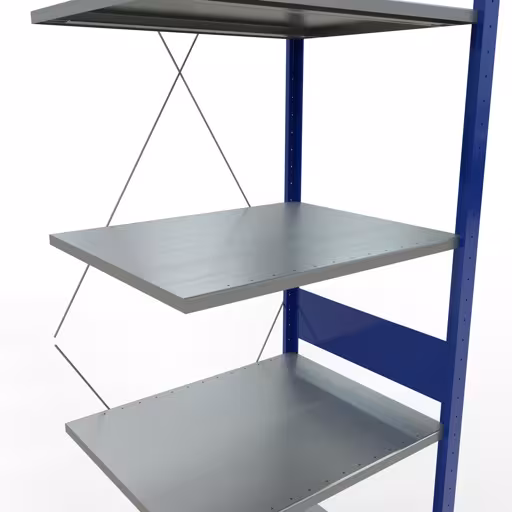 Produktbild Nr.11 des Artikels Anbauregal, Fachbodenregal Stecksystem MULTIplus150, 3000 x 750 x 600 mm (HxBxT), 7 Fachböden, Kreuzstrebe, RAL 5010 enzianblau/verzinkt/verzinkt aus der Produktreihe Stecksystem von der Marke Schulte Lagertechnik