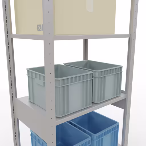 Produktbild Nr.7 des Artikels Grundregal, Fachbodenregal Stecksystem MULTIplus150, 2500 x 750 x 500 mm (HxBxT), 6 Fachböden, Längenriegel, RAL 7035 lichtgrau aus der Produktreihe Stecksystem von der Marke Schulte Lagertechnik