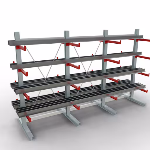 Produktbild Nr 10 des Artikels K 3000 Komplettregal, doppelseitig, 2500 x 3900 x 600 mm, RAL 7001 / RAL 3000, 5 Lagerebenen Abbildung Nr 10 des Artikels K 3000 Komplettregal, doppelseitig, 2500 x 3900 x 600 mm, RAL 7001 / RAL 3000, 5 Lagerebenen aus der Produktgruppe Kragarmregale von der Marke Schulte Lagertechnik