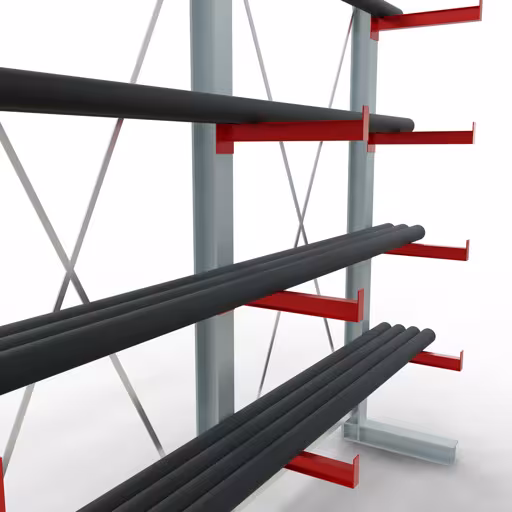 Abbildung Nr 9 des Artikels K 3000 Komplettregal, einseitig, 2500 x 2600 x 500 mm, RAL 7001 / RAL 3000, 5 Lagerebenen aus der Produktgruppe Kragarmregale von der Marke Schulte Lagertechnik