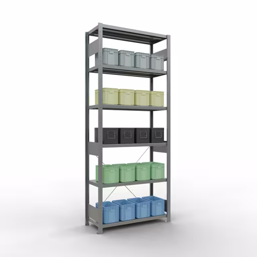 Grundregal, Fachbodenregal Stecksystem MULTIplus250, 2500 x 1000 x 400 mm (HxBxT), 6 Fachböden, Kreuzstrebe, verzinkt von der Marke Schulte Lagertechnik aus der Produktreihe Stecksystem