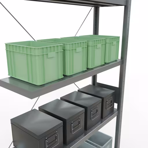Anbauregal, Fachbodenregal Stecksystem MULTIplus330, 3000 x 1000 x 300 mm (HxBxT), 7 Fachböden, Kreuzstrebe, verzinkt von der Marke Schulte Lagertechnik aus der Produktreihe Stecksystem