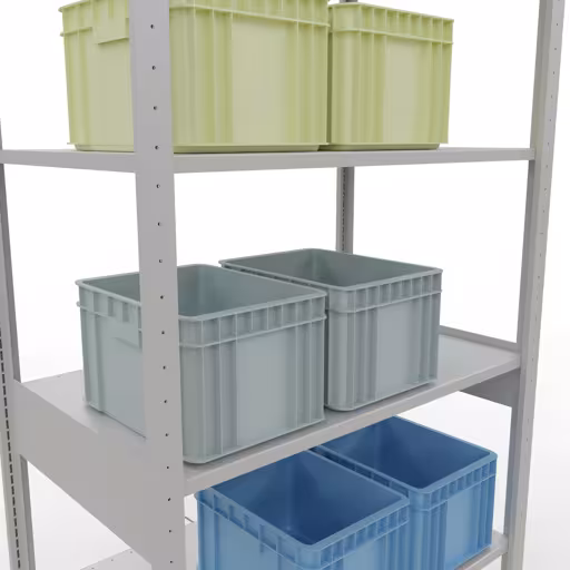 Produktbild Nr 13 des Artikels Grundregal, Fachbodenregal Stecksystem MULTIplus85, 2500 x 1000 x 600 mm (HxBxT), 6 Fachböden, Kreuzstrebe, RAL 7035 lichtgrau Abbildung Nr 13 des Artikels Grundregal, Fachbodenregal Stecksystem MULTIplus85, 2500 x 1000 x 600 mm (HxBxT), 6 Fachböden, Kreuzstrebe, RAL 7035 lichtgrau aus der Produktgruppe Stecksystem von der Marke Schulte Lagertechnik