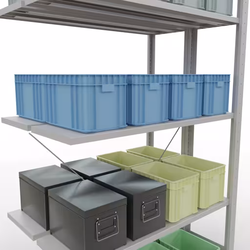Anbauregal, Doppelregal, Fachbodenregal Stecksystem MULTIplus150, 2000 x 1000 x (2x300) mm (HxBxT), 2x5 Fachböden, Kreuzstrebe, RAL 7035 lichtgrau von der Marke Schulte Lagertechnik aus der Produktreihe Fachbodenregale
