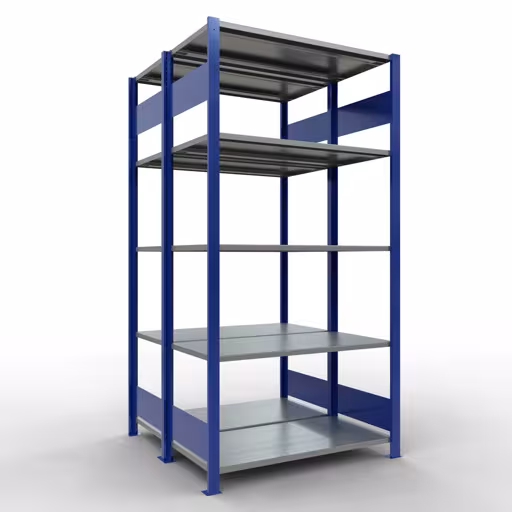 Grundregal, Doppelregal, Fachbodenregal Stecksystem MULTIplus150, 2000 x 1000 x (2x500) mm (HxBxT), 2x5 Fachböden, Längenriegel, RAL 5010 enzianblau aus der Kategorie Doppelregale mit der Artikelnummer 33150-B