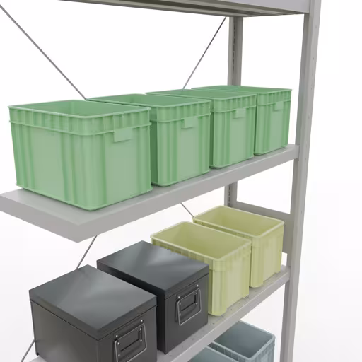Abbildung Nr 12 des Artikels Anbauregal, Fachbodenregal Stecksystem MULTIplus330, 3000 x 1000 x 300 mm (HxBxT), 7 Fachböden, Kreuzstrebe, RAL 7035 lichtgrau aus der Produktgruppe Stecksystem von der Marke Schulte Lagertechnik