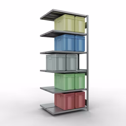 Zusatzbild des Artikels Anbauregal, Doppelregal, Fachbodenregal Stecksystem MULTIplus250, 2500 x 1000 x (2x400) mm (HxBxT), 2x6 Fachböden, Längenriegel, verzinkt aus Doppelregale