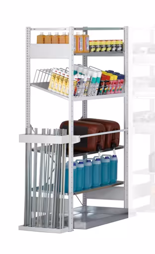 Grundregal, Regalmodul M1, 2000 x 1000 x 500 mm, RAL 7035 lichtgrau/verzinkt, 4 MULTIplus150-Fachböden von der Marke Schulte Lagertechnik aus der Produktreihe Stecksystem