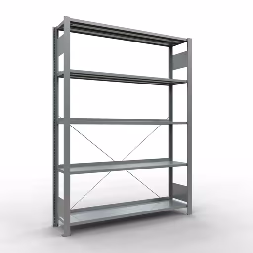 Grundregal, Büro-Fachbodenregal Stecksystem MULTIplus85, 1800 x 1300 x 300 mm (HxBxT), 5 Fachböden, Kreuzstrebe, verzinkt, mit Anschlagleiste von der Marke Schulte Lagertechnik Grundregal, Büro-Fachbodenregal Stecksystem MULTIplus85, 1800 x 1300 x 300 mm (HxBxT), 5 Fachböden, Kreuzstrebe, verzinkt, mit Anschlagleiste aus der Kategorie Stecksystem mit der Artikelnummer 17702