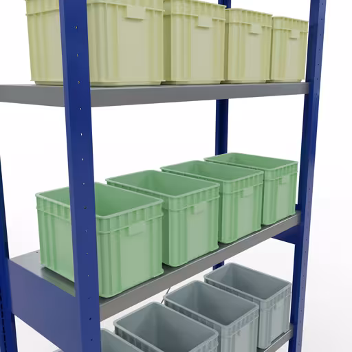 Grundregal, Fachbodenregal Stecksystem MULTIplus250, 2500 x 1000 x 400 mm (HxBxT), 6 Fachböden, Kreuzstrebe, RAL 5010 enzianblau/verzinkt von Schulte Lagertechnik aus der Kategorie Stecksystem