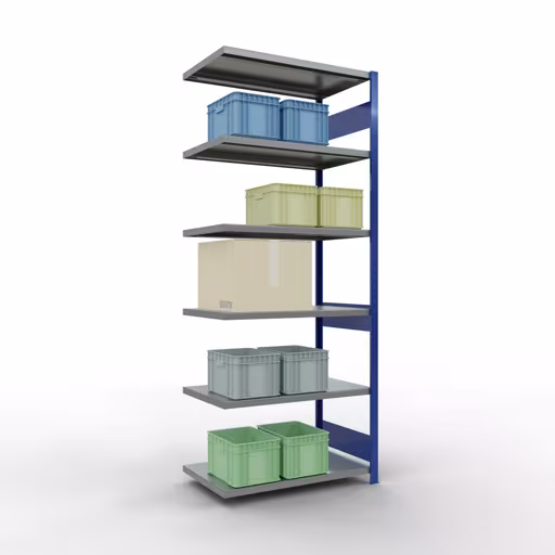 Abbildung Nr 15 des Artikels Anbauregal, Fachbodenregal Stecksystem MULTIplus250, 2500 x 1000 x 600 mm (HxBxT), 6 Fachböden, Längenriegel, RAL 5010 enzianblau/verzinkt aus der Produktgruppe Stecksystem von der Marke Schulte Lagertechnik