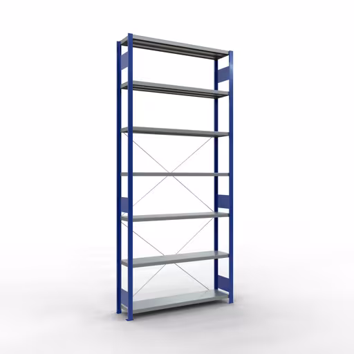 Abbildung Nr 13 des Artikels Grundregal, Fachbodenregal Stecksystem MULTIplus250, 3000 x 1300 x 300 mm (HxBxT), 7 Fachböden, Kreuzstrebe, RAL 5010 enzianblau/verzinkt aus der Produktgruppe Stecksystem von der Marke Schulte Lagertechnik