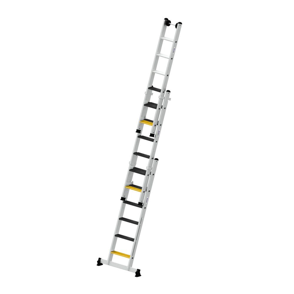 Munk Stufen-Mehrzweckleiter 3-teilig mit nivello®-Traverse und clip-step R13 3x6 Stufen