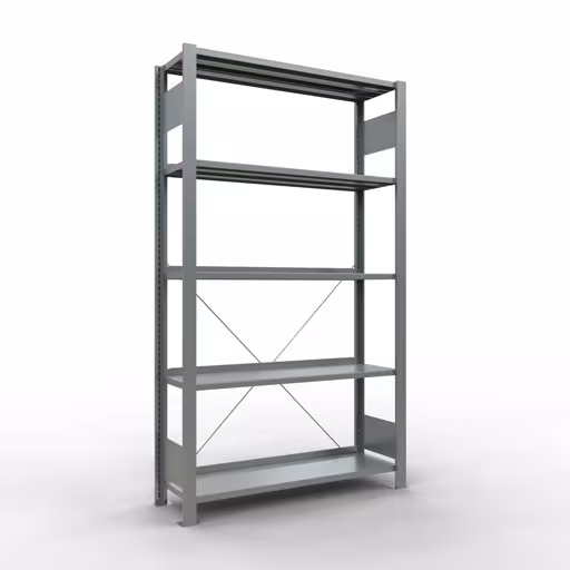 Grundregal, Büro-Fachbodenregal Stecksystem MULTIplus85, 1800 x 1000 x 300 mm (HxBxT), 5 Fachböden, Kreuzstrebe, verzinkt, mit Anschlagleiste von der Marke Schulte Lagertechnik Grundregal, Büro-Fachbodenregal Stecksystem MULTIplus85, 1800 x 1000 x 300 mm (HxBxT), 5 Fachböden, Kreuzstrebe, verzinkt, mit Anschlagleiste aus der Kategorie Stecksystem mit der Artikelnummer 17701