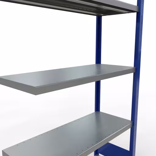Abbildung Nr 10 des Artikels Anbauregal, Fachbodenregal Stecksystem MULTIplus250, 2000 x 1000 x 400 mm (HxBxT), 5 Fachböden, Längenriegel, RAL 5010 enzianblau/verzinkt aus der Produktgruppe Stecksystem von der Marke Schulte Lagertechnik