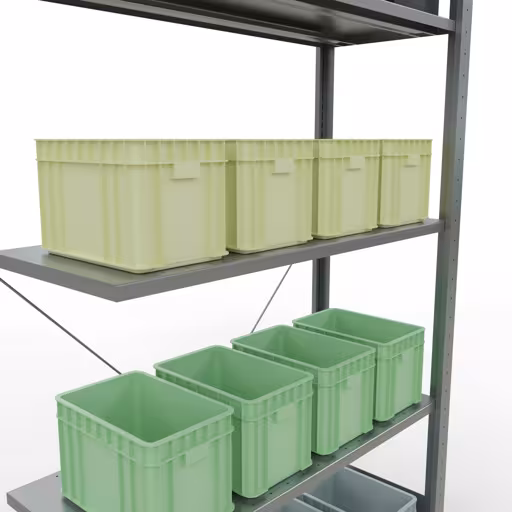 Abbildung Nr 12 des Artikels Anbauregal, Fachbodenregal Stecksystem MULTIplus85, 2000 x 1000 x 400 mm (HxBxT), 5 Fachböden, Kreuzstrebe, verzinkt aus der Produktgruppe Stecksystem von der Marke Schulte Lagertechnik