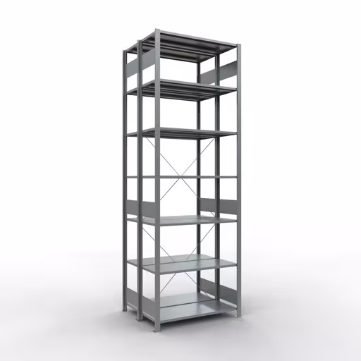 Grundregal, Doppelregal, Fachbodenregal Stecksystem MULTIplus150, 3000 x 1000 x (2x800) mm (HxBxT), 2x7 Fachböden, Kreuzstrebe, verzinkt von der Marke Schulte Lagertechnik aus der Produktreihe Fachbodenregale