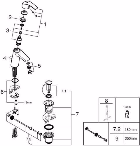 Technische Zeichnung 4049825 GROHE Einhand-Waschtischbatterie Eurosmart 23322_1 mittelhoch chrom