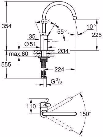 GROHE Einhand-Spültischbatterie Eurosmart C 32843 hoher Auslauf chrom