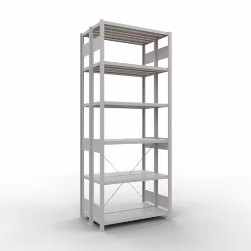Grundregal, Doppelregal, Fachbodenregal Stecksystem MULTIplus250, 2500 x 1000 x (2x300) mm (HxBxT), 2x6 Fachböden, Kreuzstrebe, RAL 7035 lichtgrau aus der Kategorie Doppelregale mit der Artikelnummer 32131-G