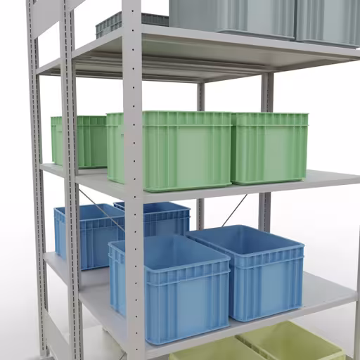 Produktbild Nr.15 des Artikels Grundregal, Doppelregal, Fachbodenregal Stecksystem MULTIplus150, 2000 x 1000 x (2x600) mm (HxBxT), 2x5 Fachböden, Kreuzstrebe, RAL 7035 lichtgrau aus der Produktreihe Fachbodenregale von der Marke Schulte Lagertechnik