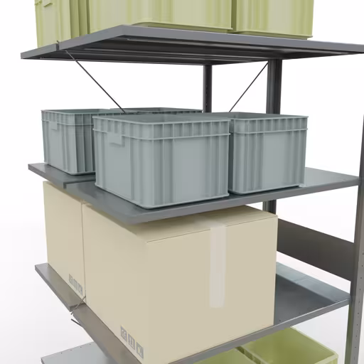 Abbildung Nr 12 des Artikels Anbauregal, Doppelregal, Fachbodenregal Stecksystem MULTIplus150, 3000 x 1000 x (2x1000) mm (HxBxT), 2x7 Fachböden, Kreuzstrebe, verzinkt aus der Produktgruppe Fachbodenregale von der Marke Schulte Lagertechnik