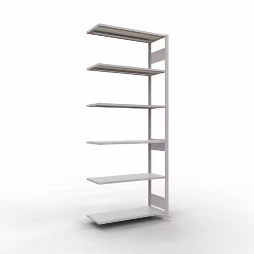 Anbauregal, Fachbodenregal Stecksystem MULTIplus85, 2500 x 1000 x 400 mm (HxBxT), 6 Fachböden, Längenriegel, RAL 7035 lichtgrau aus der Kategorie Anbauregal mit der Artikelnummer 33046-LR