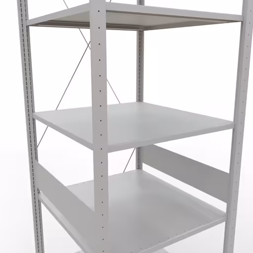 Zusatzbild des Artikels Grundregal, Fachbodenregal Stecksystem MULTIplus150, 3000 x 750 x 800 mm (HxBxT), 7 Fachböden, Kreuzstrebe, RAL 7035 lichtgrau aus Grundregal