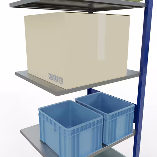 Produktbild Nr.12 des Artikels Anbauregal, Fachbodenregal Stecksystem MULTIplus150, 3000 x 750 x 600 mm (HxBxT), 7 Fachböden, Längenriegel, RAL 5010 enzianblau/verzinkt/verzinkt aus der Produktreihe Stecksystem von der Marke Schulte Lagertechnik