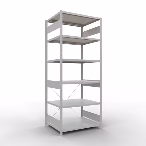 Grundregal, Fachbodenregal Stecksystem MULTIplus330, 2500 x 1000 x 800 mm (HxBxT), 6 Fachböden, Kreuzstrebe, RAL 7035 lichtgrau aus der Kategorie Grundregal mit der Artikelnummer 33881
