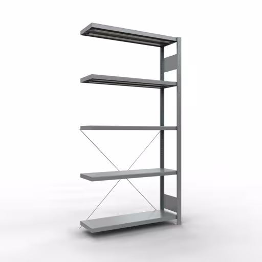 Anbauregal, Fachbodenregal Stecksystem MULTIplus330, 2000 x 1000 x 300 mm (HxBxT), 5 Fachböden, Kreuzstrebe, verzinkt aus der Kategorie Anbauregal mit der Artikelnummer 13935