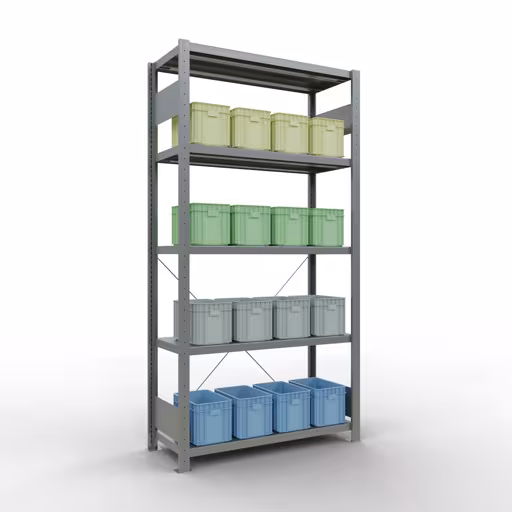 Produktbild Nr.6 des Artikels Grundregal, Fachbodenregal Stecksystem MULTIplus250, 2000 x 1000 x 400 mm (HxBxT), 5 Fachböden, Kreuzstrebe, verzinkt aus der Produktreihe Stecksystem von der Marke Schulte Lagertechnik