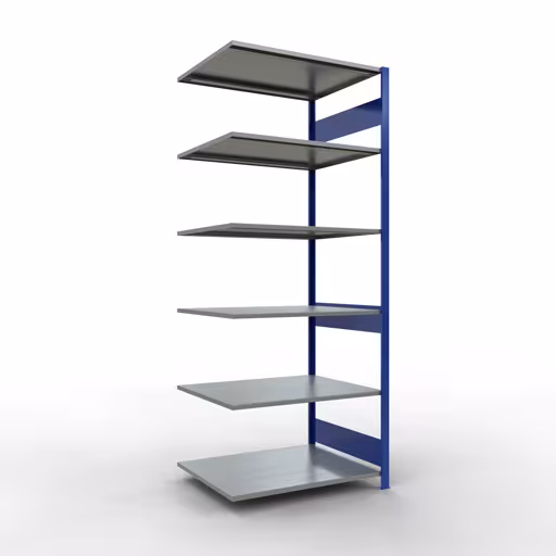 Anbauregal, Fachbodenregal Stecksystem MULTIplus150, 2500 x 1000 x 800 mm (HxBxT), 6 Fachböden, Längenriegel, RAL 5010 enzianblau/verzinkt aus der Kategorie Anbauregal mit der Artikelnummer 12786-LR-B