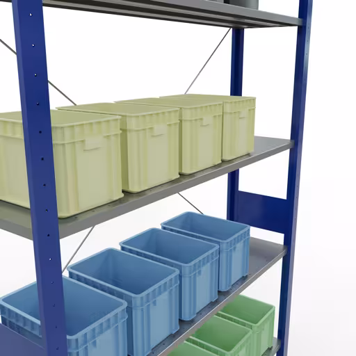 Grundregal, Fachbodenregal Stecksystem MULTIplus150, 3000 x 1300 x 300 mm (HxBxT), 7 Fachböden, Kreuzstrebe, RAL 5010 enzianblau/verzinkt von Schulte Lagertechnik aus der Kategorie Stecksystem