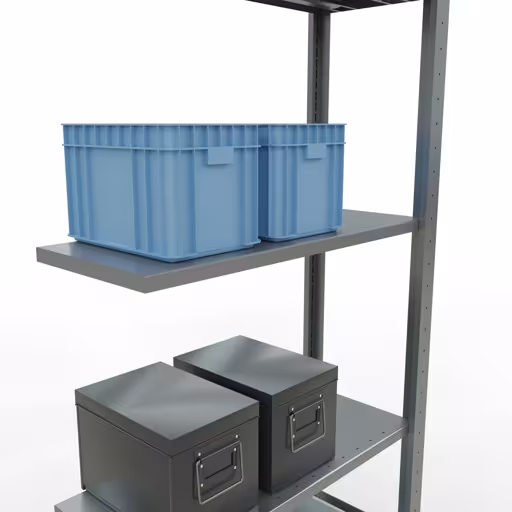 Zusatzbild des Artikels Anbauregal, Fachbodenregal Stecksystem MULTIplus150, 2000 x 750 x 300 mm (HxBxT), 5 Fachböden, Längenriegel, verzinkt Zusatzbild des Artikels Anbauregal, Fachbodenregal Stecksystem MULTIplus150, 2000 x 750 x 300 mm (HxBxT), 5 Fachböden, Längenriegel, verzinkt aus Anbauregal