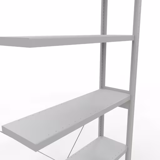 Zusatzbild des Artikels Anbauregal, Fachbodenregal Stecksystem MULTIplus250, 2500 x 1000 x 300 mm (HxBxT), 6 Fachböden, Kreuzstrebe, RAL 7035 lichtgrau aus Anbauregal