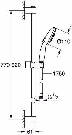 GROHE Brausestangenset Tempesta 110 27646_3 900 mm 2 Strahl 13,5 l/min chrom