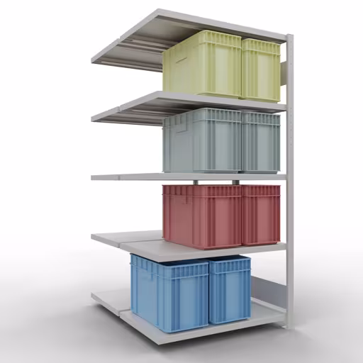 Zusatzbild des Artikels Anbauregal, Doppelregal, Fachbodenregal Stecksystem MULTIplus250, 2000 x 1000 x (2x600) mm (HxBxT), 2x5 Fachböden, Längenriegel, RAL 7035 lichtgrau aus Doppelregale