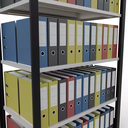 Produktbild Nr 11 des Artikels Grundregal, Büro-Fachbodenregal Stecksystem MULTIplus150, 1800 x 1000 x 600 mm (HxBxT), 5 Fachböden, Längenriegel, ohne Mittelanschlag, schwarz/lichtgrau Abbildung Nr 11 des Artikels Grundregal, Büro-Fachbodenregal Stecksystem MULTIplus150, 1800 x 1000 x 600 mm (HxBxT), 5 Fachböden, Längenriegel, ohne Mittelanschlag, schwarz/lichtgrau aus der Produktgruppe Büroregale von der Marke Schulte Lagertechnik