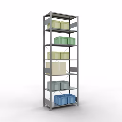 Produktbild Nr 14 des Artikels Grundregal, Fachbodenregal Stecksystem MULTIplus150, 3000 x 1000 x 500 mm (HxBxT), 7 Fachböden, Kreuzstrebe, verzinkt Abbildung Nr 14 des Artikels Grundregal, Fachbodenregal Stecksystem MULTIplus150, 3000 x 1000 x 500 mm (HxBxT), 7 Fachböden, Kreuzstrebe, verzinkt aus der Produktgruppe Stecksystem von der Marke Schulte Lagertechnik