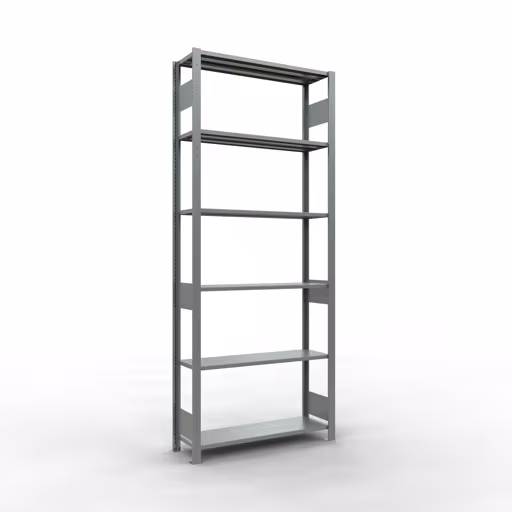 Grundregal, Fachbodenregal Stecksystem MULTIplus85, 2500 x 1000 x 300 mm (HxBxT), 6 Fachböden, Längenriegel, verzinkt aus der Kategorie Grundregal mit der Artikelnummer 13131-LR