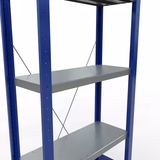 Produktbild Nr 13 des Artikels Grundregal, Fachbodenregal Stecksystem MULTIplus250, 2000 x 750 x 300 mm (HxBxT), 5 Fachböden, Kreuzstrebe, RAL 5010 enzianblau/verzinkt/verzinkt Abbildung Nr 13 des Artikels Grundregal, Fachbodenregal Stecksystem MULTIplus250, 2000 x 750 x 300 mm (HxBxT), 5 Fachböden, Kreuzstrebe, RAL 5010 enzianblau/verzinkt/verzinkt aus der Produktgruppe Stecksystem von der Marke Schulte Lagertechnik