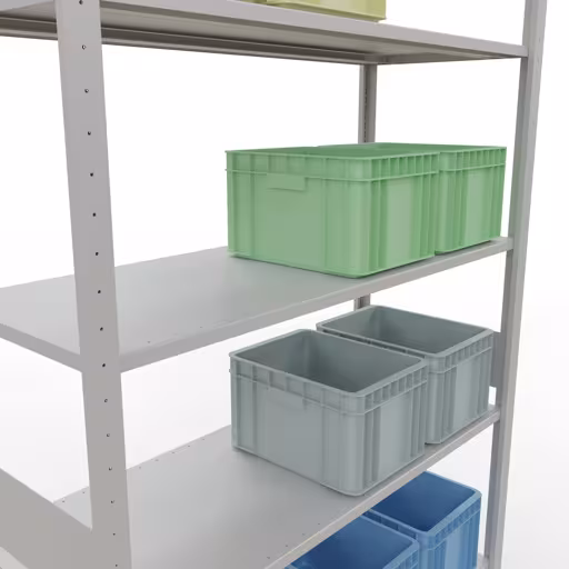 Produktbild Nr.12 des Artikels Grundregal, Fachbodenregal Stecksystem MULTIplus150, 3000 x 1300 x 500 mm (HxBxT), 7 Fachböden, Längenriegel, RAL 7035 lichtgrau aus der Produktreihe Stecksystem von der Marke Schulte Lagertechnik