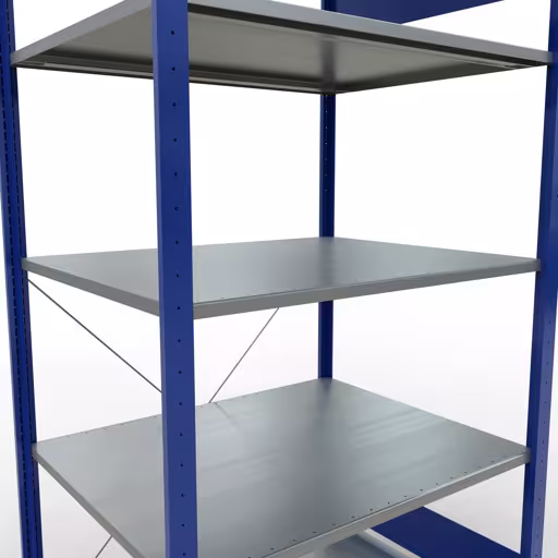 Produktbild Nr.7 des Artikels Grundregal, Fachbodenregal Stecksystem MULTIplus150, 2000 x 1000 x 800 mm (HxBxT), 5 Fachböden, Kreuzstrebe, RAL 5010/verzinkt aus der Produktreihe Stecksystem von der Marke Schulte Lagertechnik
