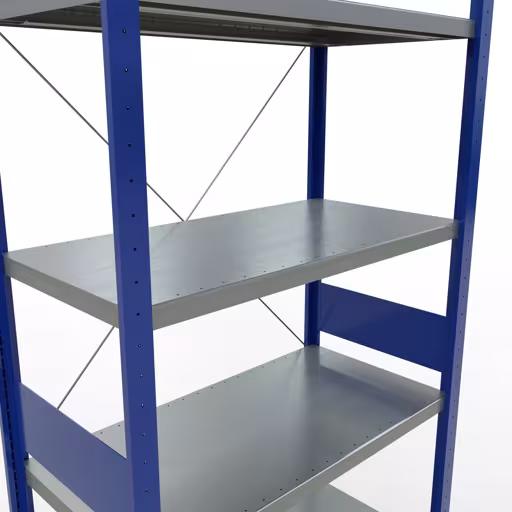 Abbildung Nr 9 des Artikels Grundregal, Fachbodenregal Stecksystem MULTIplus330, 3000 x 1000 x 500 mm (HxBxT), 7 Fachböden, Kreuzstrebe, RAL 5010 enzianblau/verzinkt aus der Produktgruppe Stecksystem von der Marke Schulte Lagertechnik