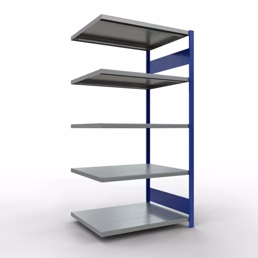 Anbauregal, Fachbodenregal Stecksystem MULTIplus250, 2000 x 1000 x 800 mm (HxBxT), 5 Fachböden, Längenriegel, RAL 5010 enzianblau/verzinkt aus der Kategorie Anbauregal mit der Artikelnummer 12985-LR-B