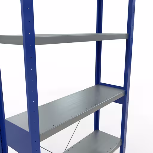 Produktbild Nr.14 des Artikels Grundregal, Fachbodenregal Stecksystem MULTIplus250, 2500 x 1000 x 300 mm (HxBxT), 6 Fachböden, Kreuzstrebe, RAL 5010 enzianblau/verzinkt aus der Produktreihe Stecksystem von der Marke Schulte Lagertechnik