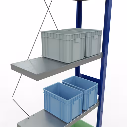 Abbildung Nr 12 des Artikels Anbauregal, Fachbodenregal Stecksystem MULTIplus250, 3000 x 750 x 300 mm (HxBxT), 7 Fachböden, Kreuzstrebe, RAL 5010 enzianblau/verzinkt/verzinkt aus der Produktgruppe Stecksystem von der Marke Schulte Lagertechnik